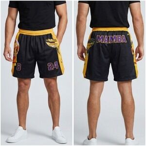 Kobe Bryant Mamba Basketball Shorts GT Mens Medium Black Yellow Lakers 8 24 Mesh